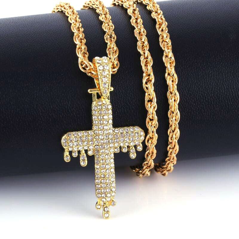 Stylish Cross Pendant Inlaid Diamond Necklace