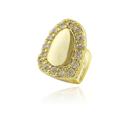 Hip-Hop Super Flah Diamond Hollowed-up Single Gold Tooth