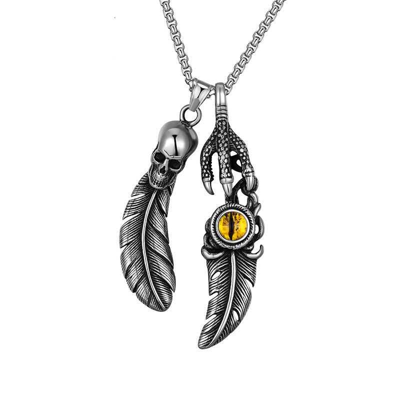 Titanium Feather Devil Eye Necklace