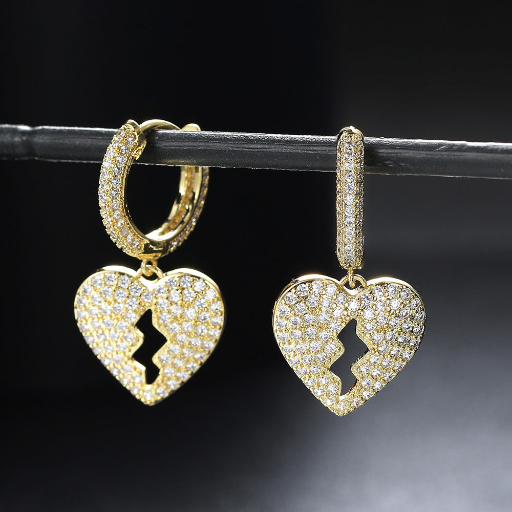 Rhinestone Heart Crushed Drop Ear Buckles