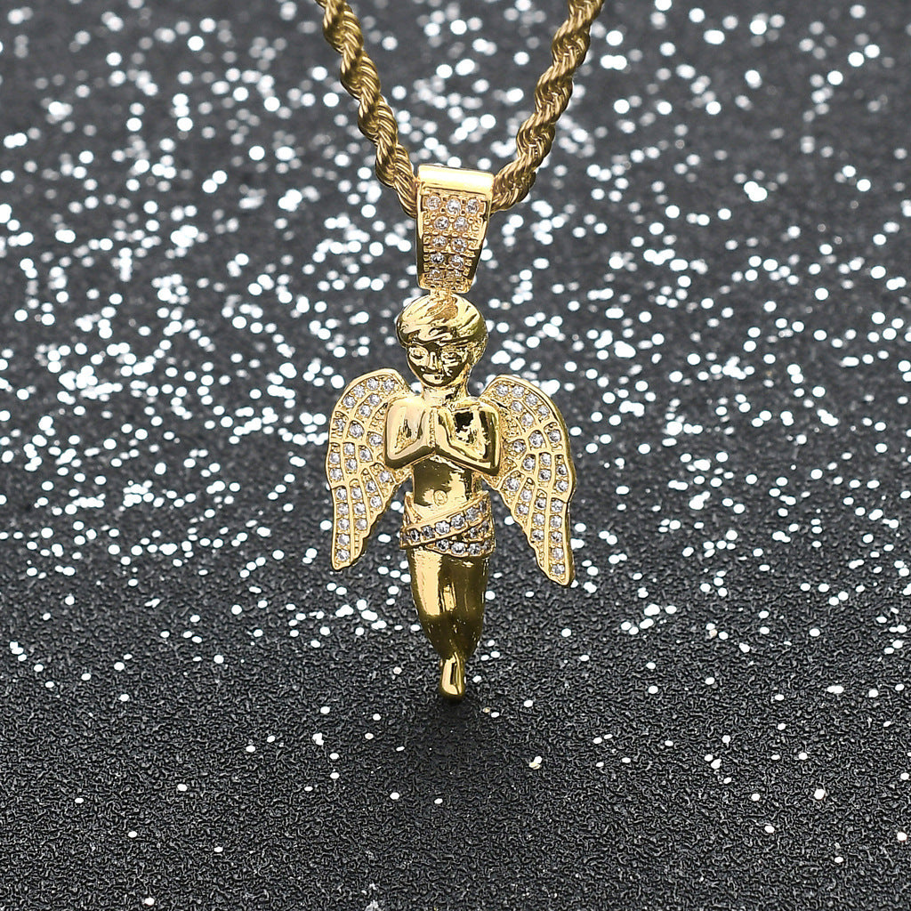 18K Gold Praying Cupid Pendant Necklace