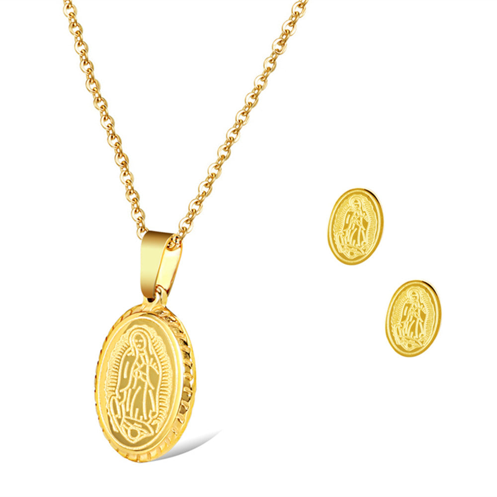 Virgin Maria Oval Brand Necklace Earrings Set