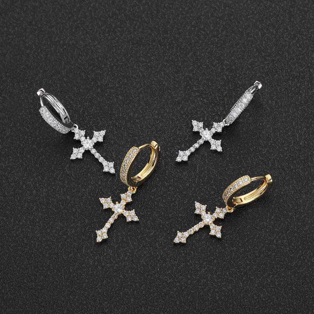 Hip-Hop Silver Needle Inlaid Crusher Drop Ear Buckle