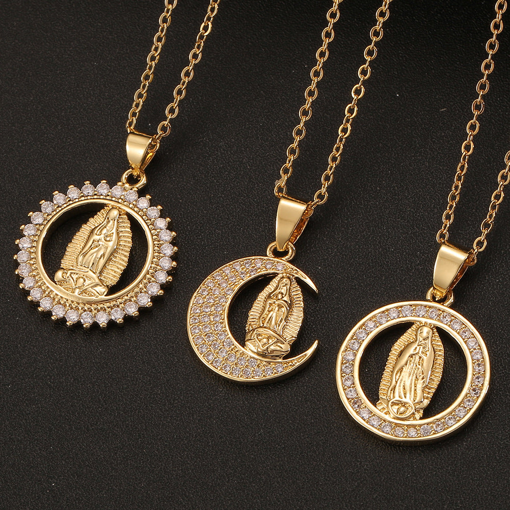 18K Golden Virgin Maria Pendant Necklace