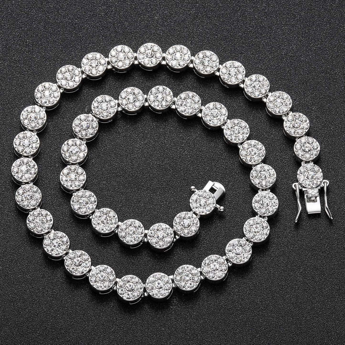 20in Silver flower Petals Round Diamond Chain