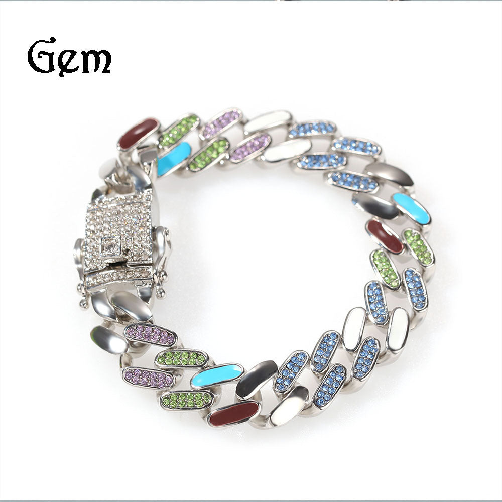 Colorful Diamond Inlaid Cuban Bracelet