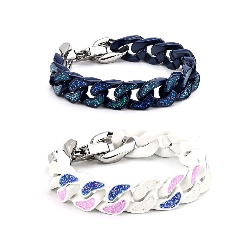 18cm Blue Orange Pink Cuban Bracelet