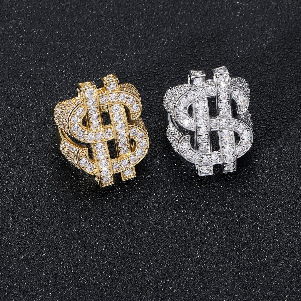 Rhineshtone Dollar Symbol Shaped Designed Diamond Ring