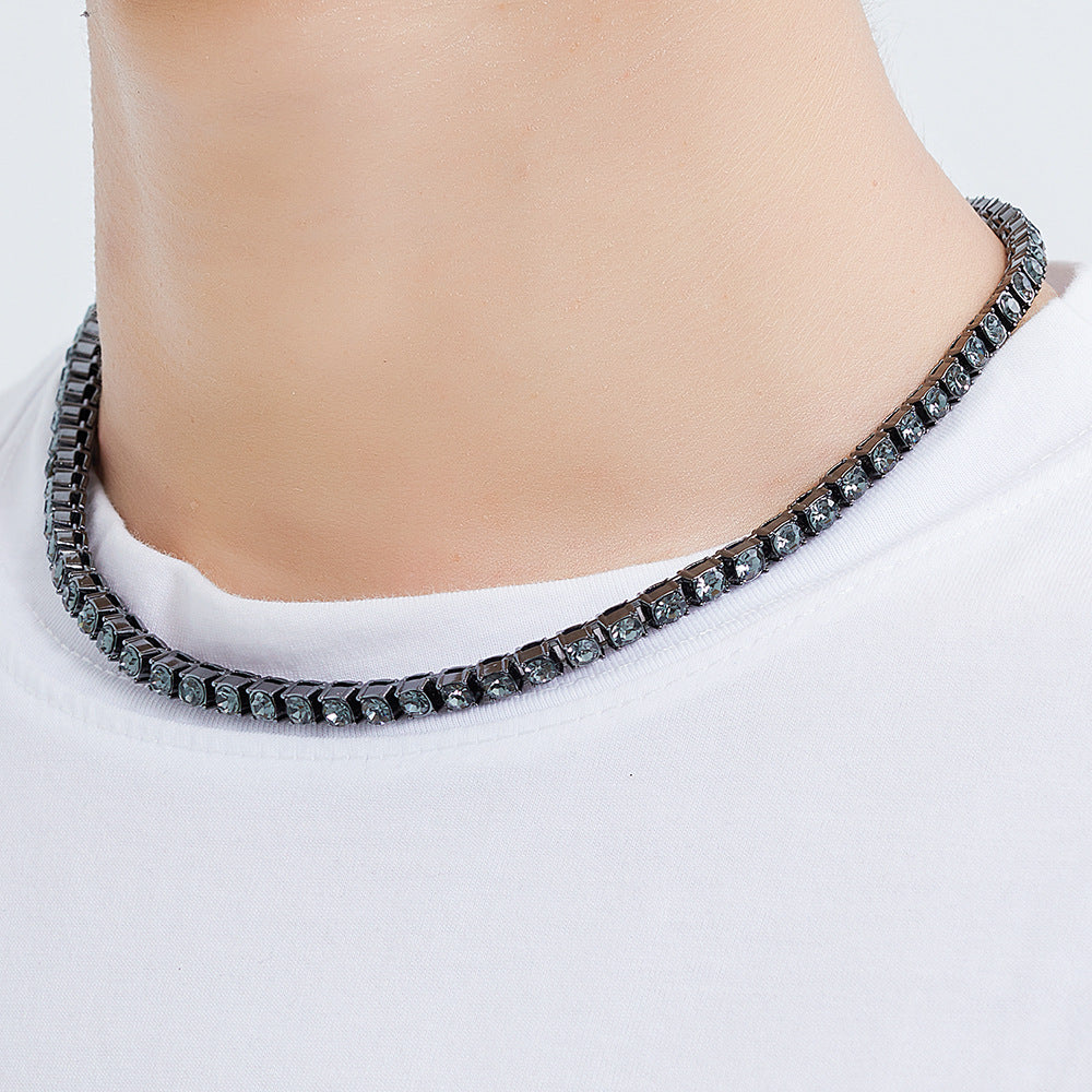 Hip -hop 5mm Transparent Gray Drill Black Tennis Chain