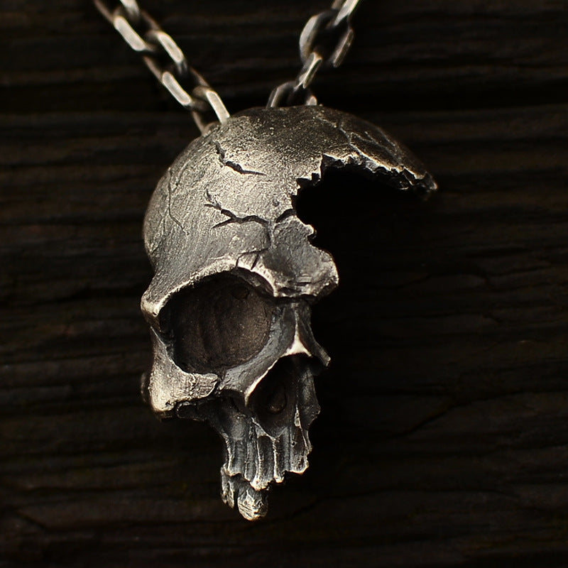 Half-Faced Skull Pendant Dark Gothic Necklace