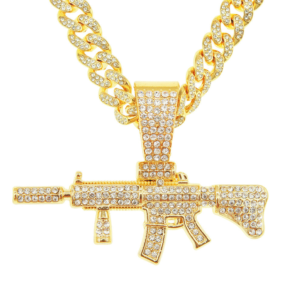 Cuban Diamond Gun Mechanical Mold Pendant Necklace