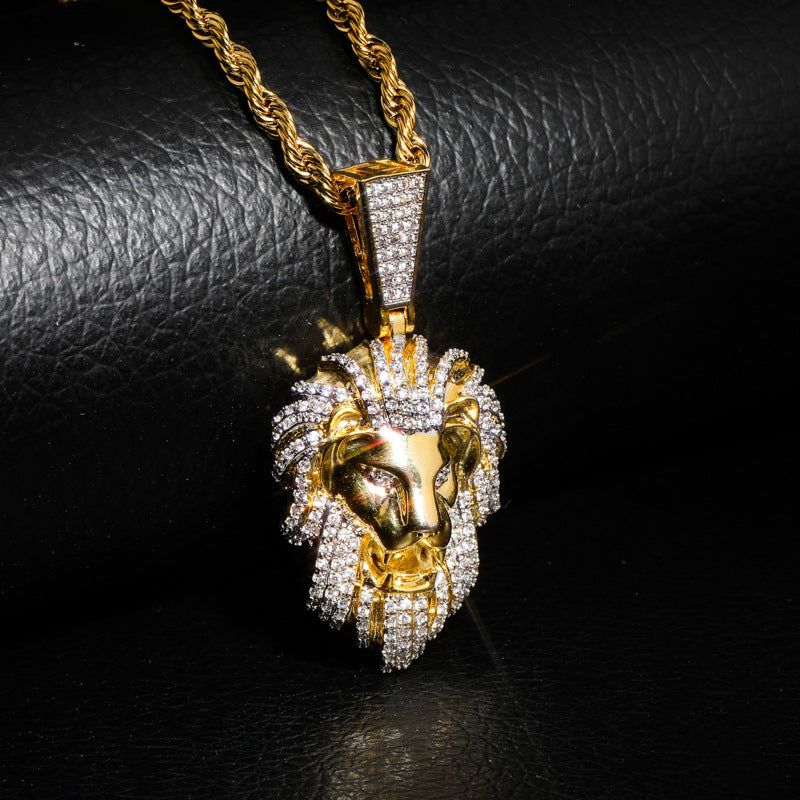 Lion Head Animal Pendant Gold Plating Necklace