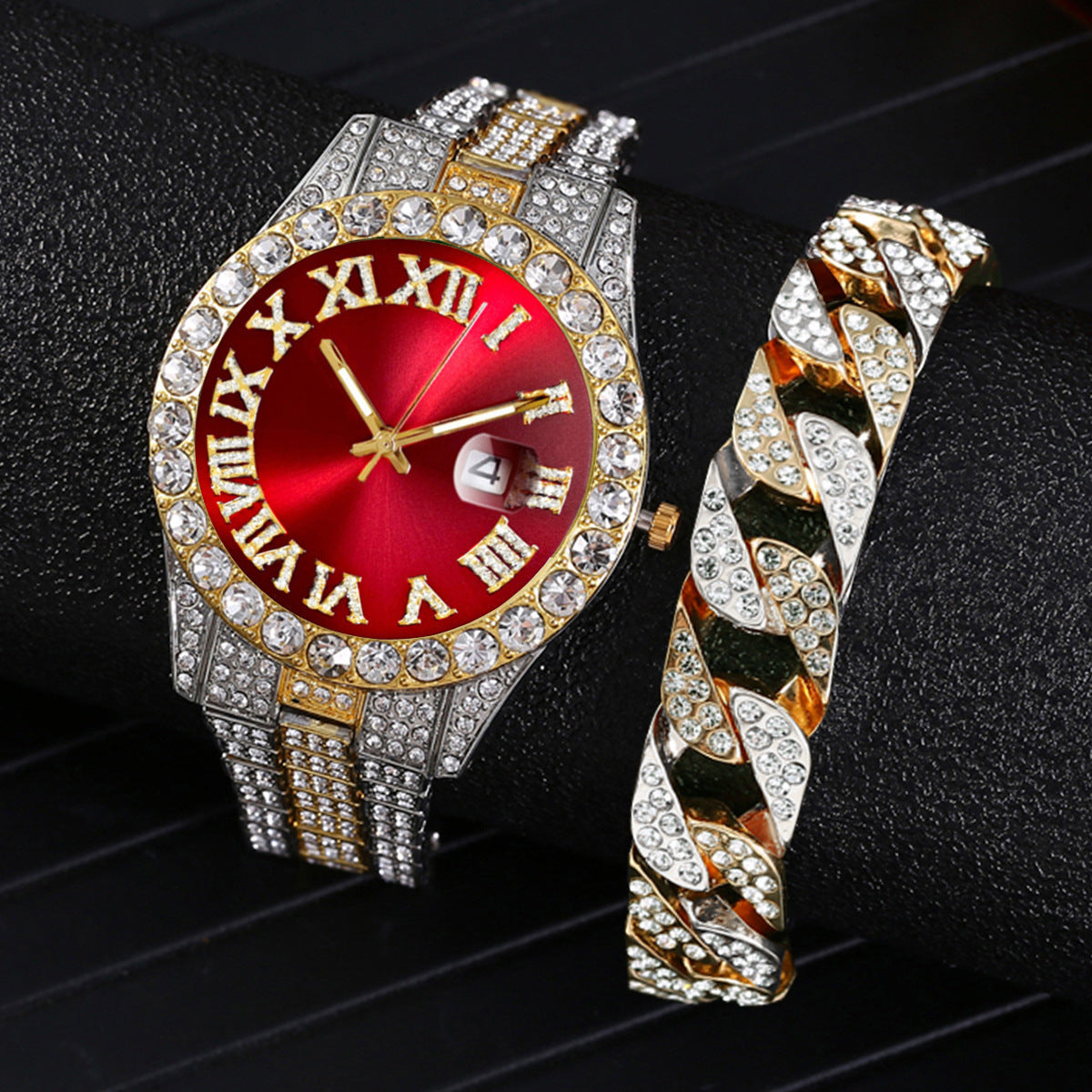 Full Diamond Luxury Watches and Cuban bracelets Combine