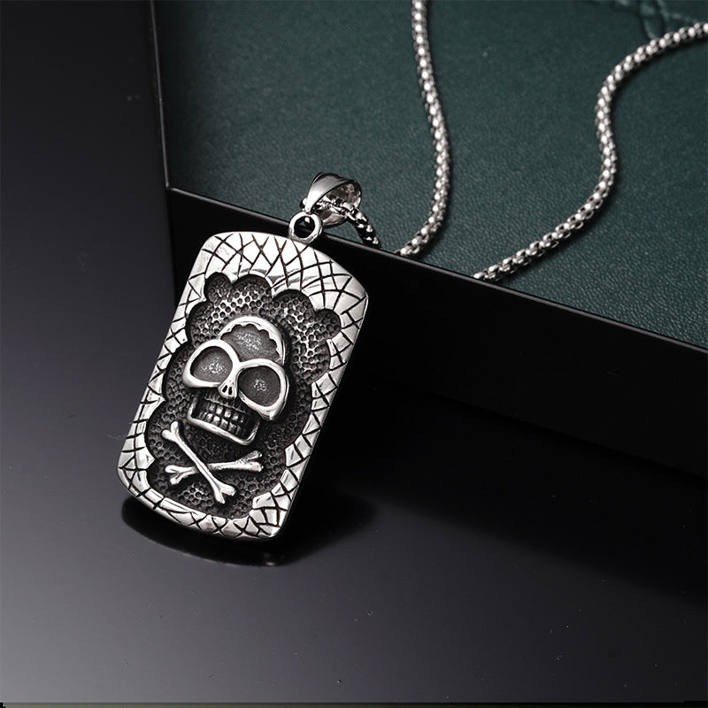 Retro Square Brand Skull Pendant Necklace