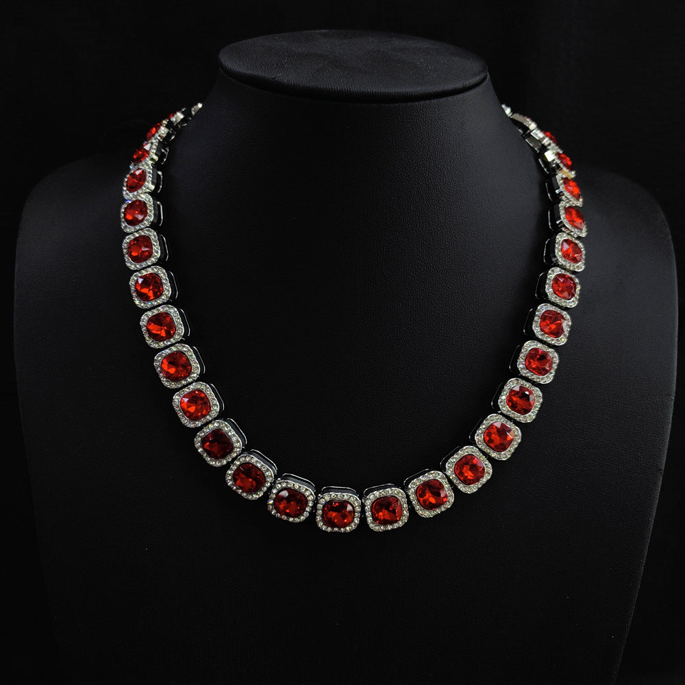 Silver Red Glass Diamond Chain