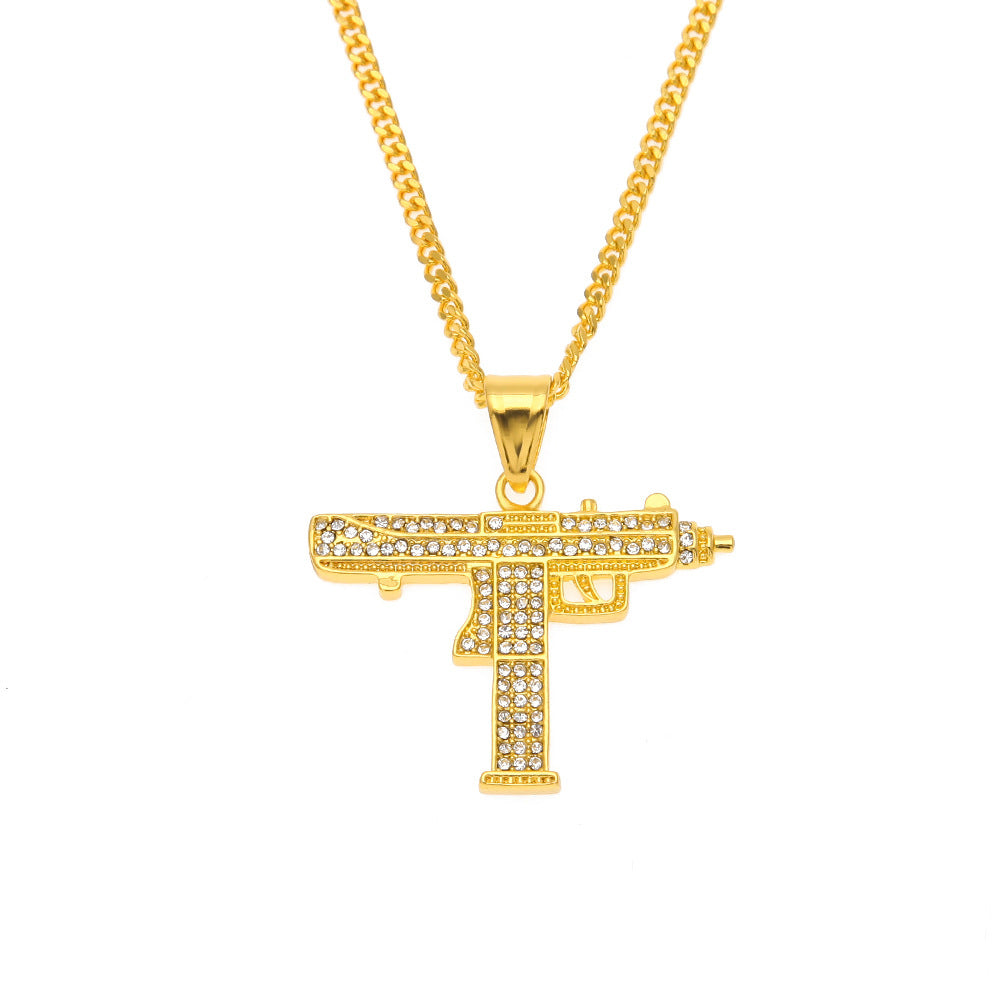 Diamond-encrusted Submachine Gun Mechanical Mold Pendant Necklace