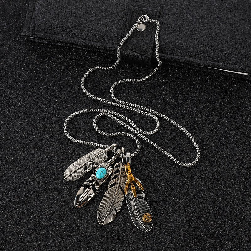 Four Feather Pendants Necklace