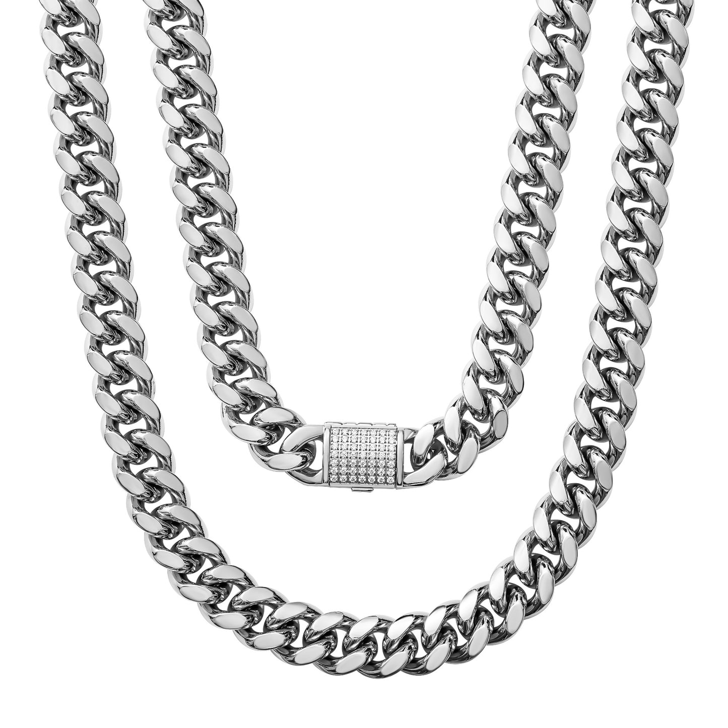 10mm Round Grinding Flip Inlaid Diamond Stones Buckle Cuban Chain