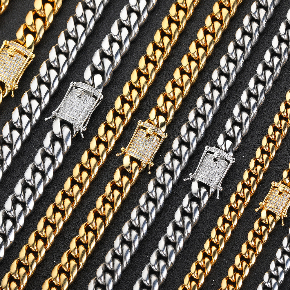 10mm Double Sided Diamond Buckle Cuban Chain