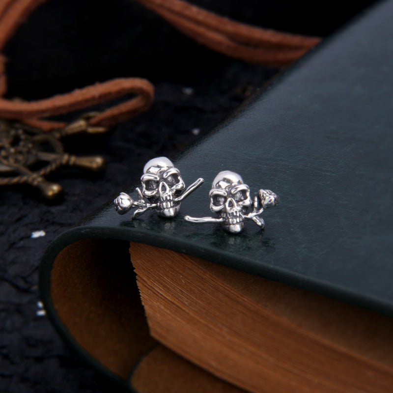 Vintage Skull and Rose Stud Earrings for Men