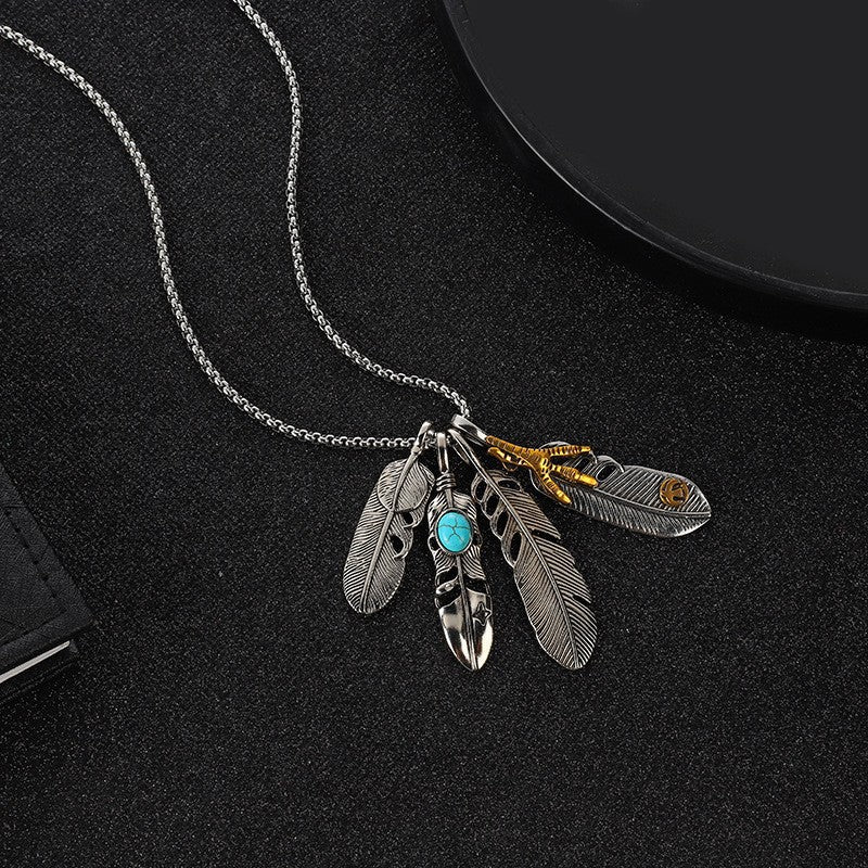 Four Feather Pendants Necklace