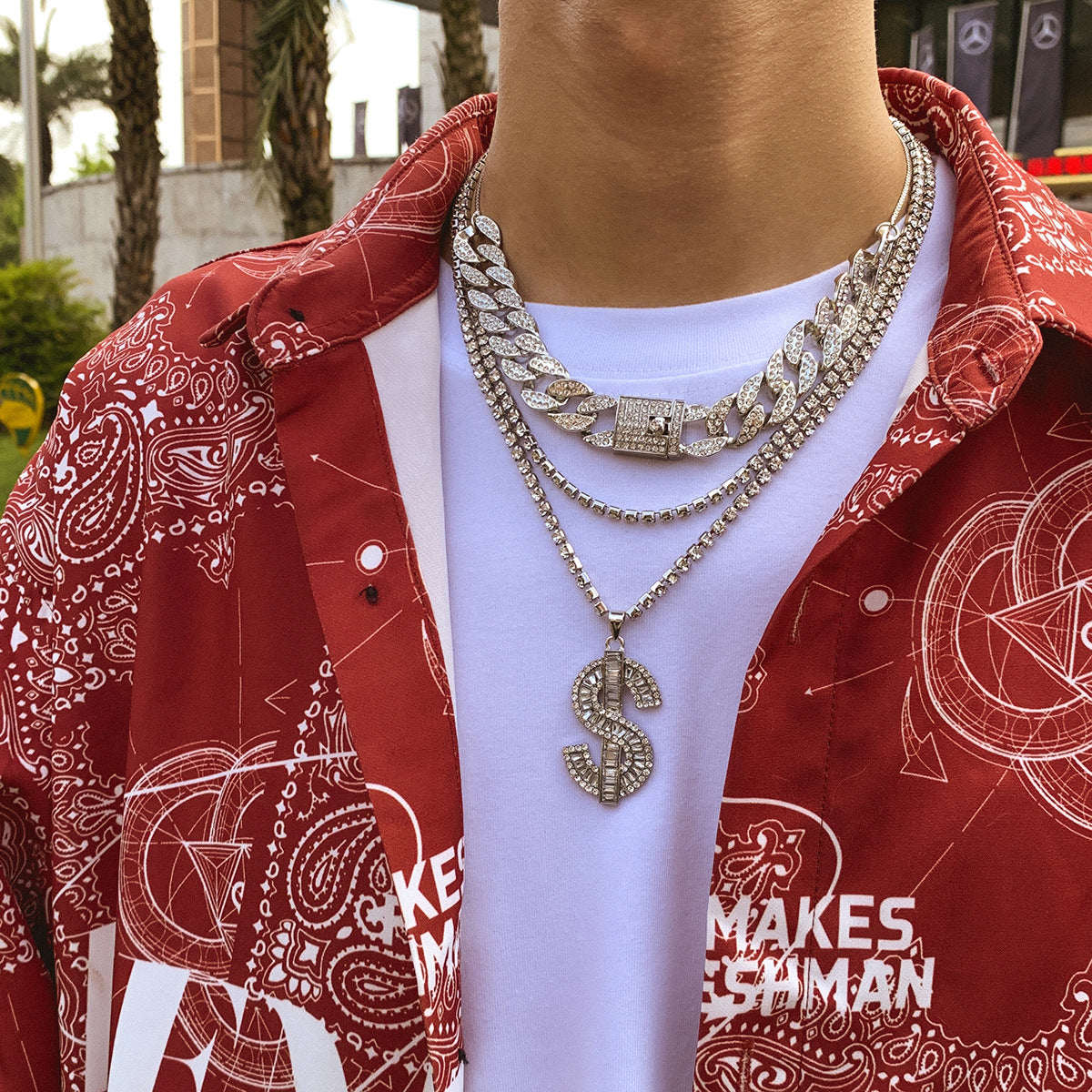 Fortune Stacked Dollar Pendant Necklace Set