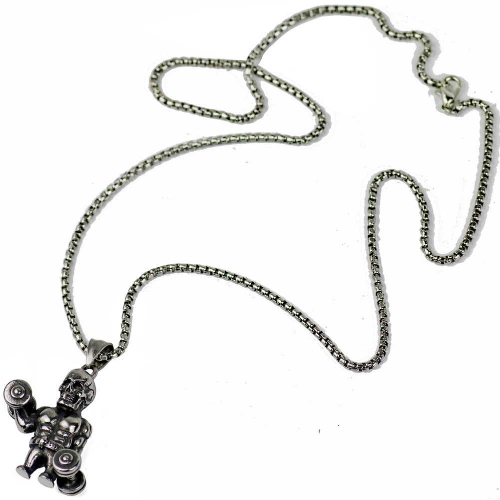 Hip-Hop Skull Dumb Bell Pendant Necklace