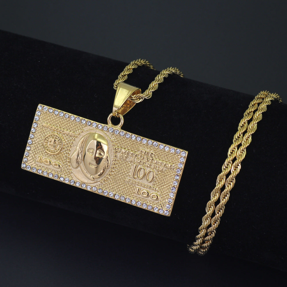 Dollar Bill Pendant Hip Hop Necklace