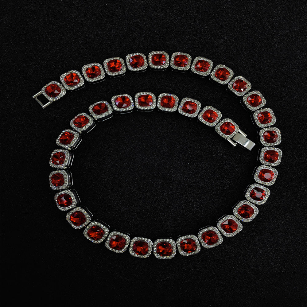 Silver Red Glass Diamond Chain
