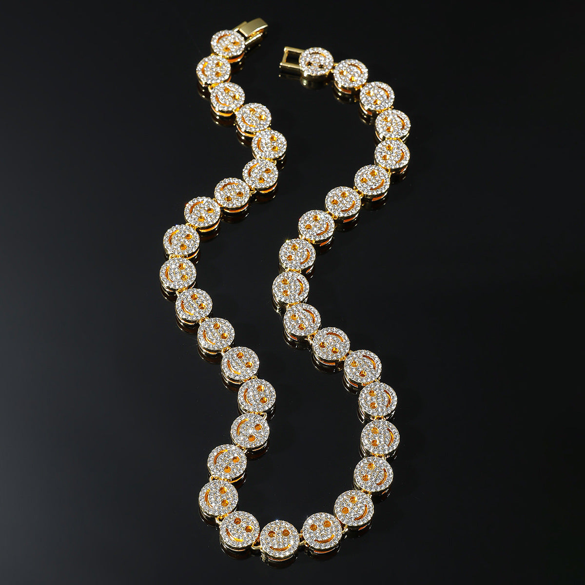 Silver Smiley Face Diamond Chain 20in