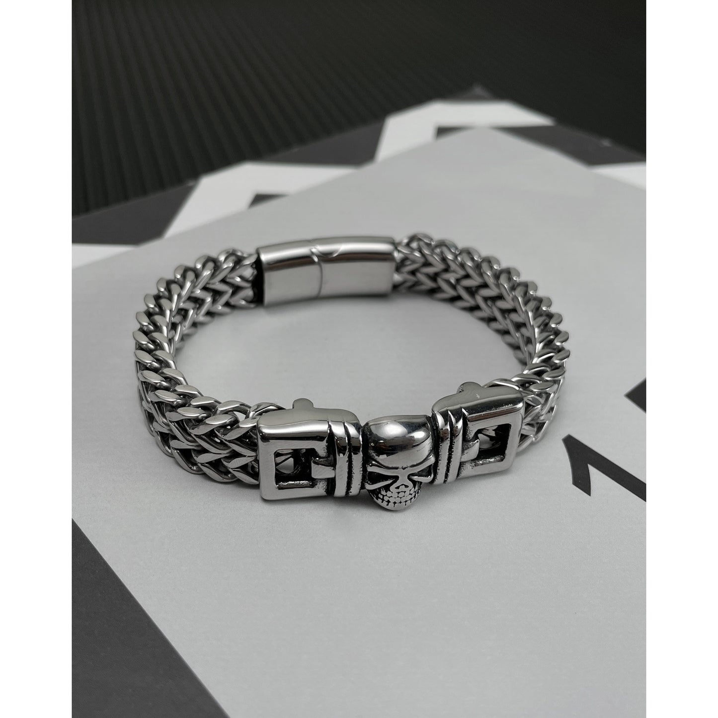 Retro Skull in Prison Cuban Bracelet