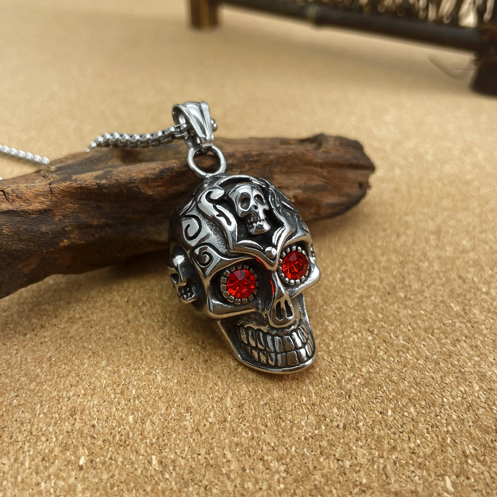 Titanium Red Eye Skull Necklace