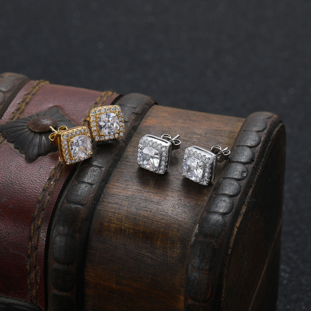 Copper Inlaid Vermiculite Men's Stud Earrings