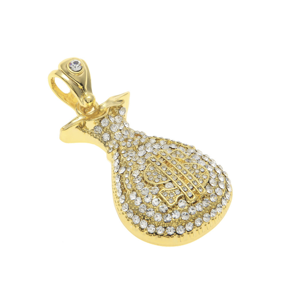 Full Drill Money Bag Dollar Pendant Necklace