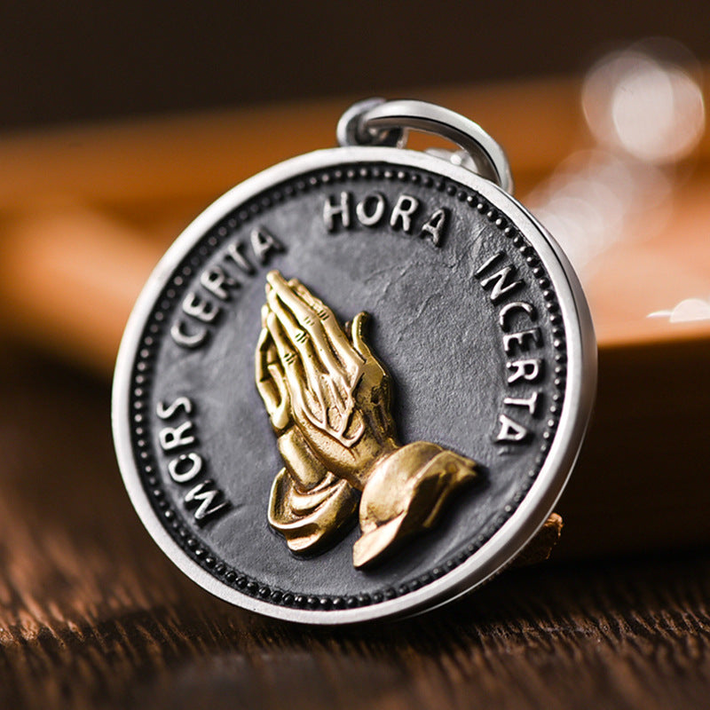 Prayer Hand Coin Pendant Necklace