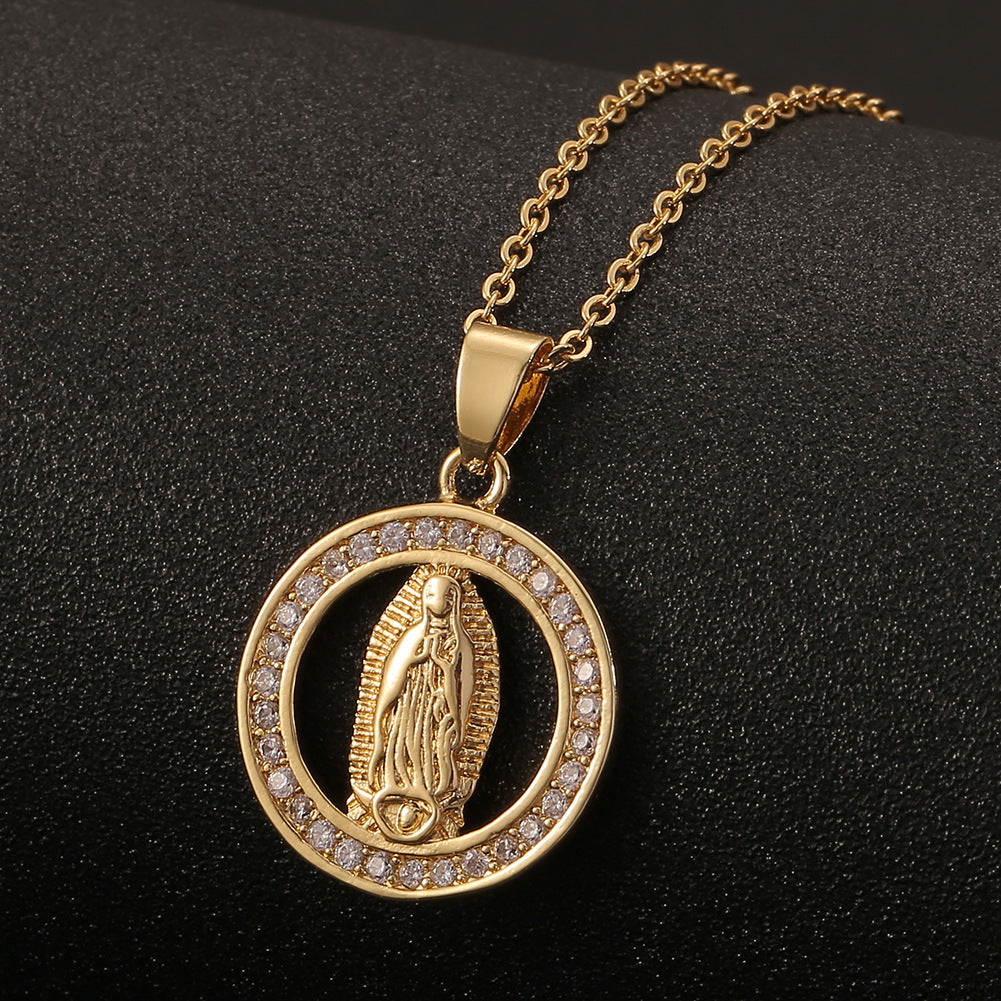 18K Golden Virgin Maria Pendant Necklace