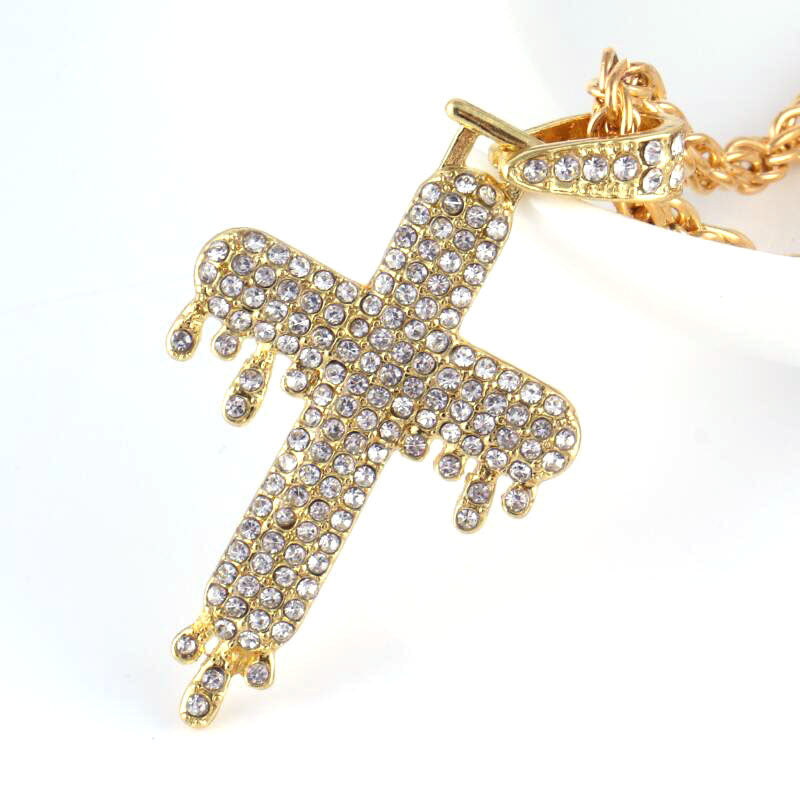 Stylish Cross Pendant Inlaid Diamond Necklace