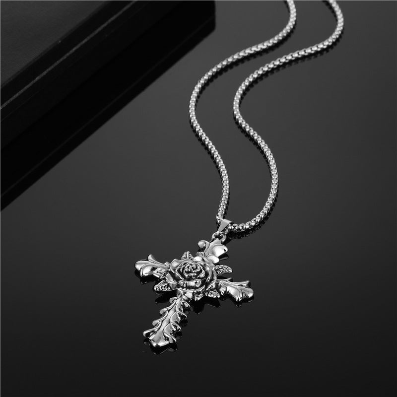 Gothic Rose Cross Pendant Necklace