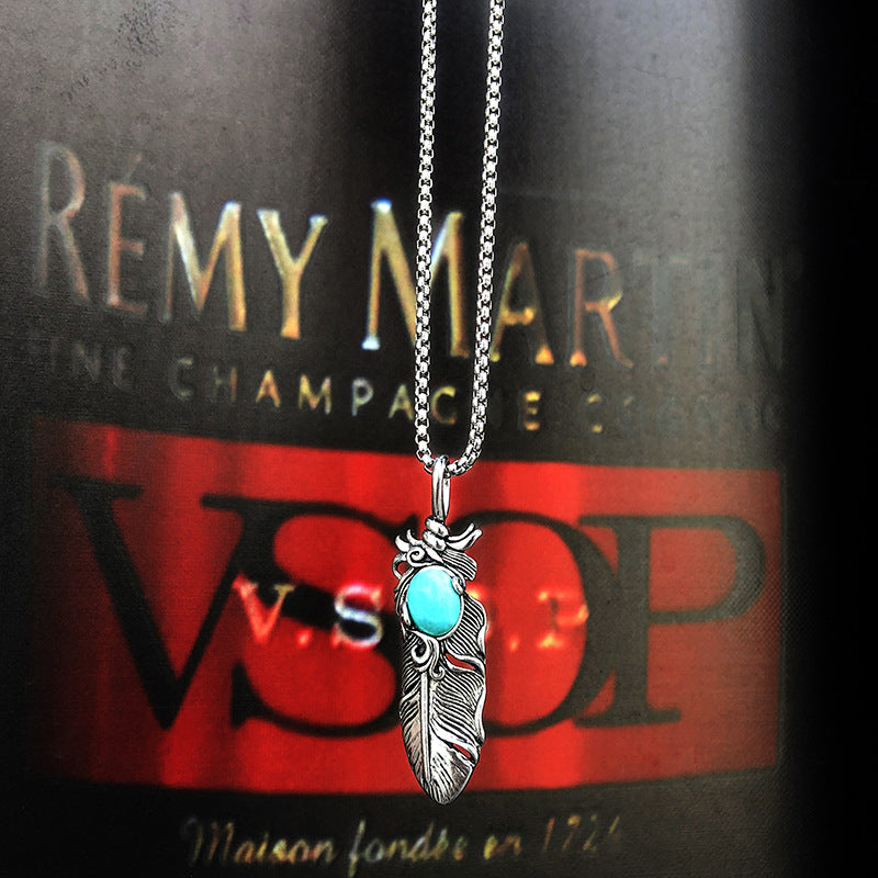 Feather Turquoise Pendant Long Necklace