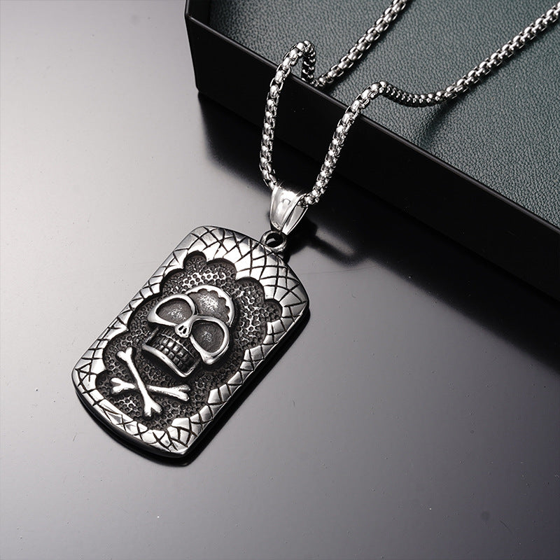 Retro Square Brand Skull Pendant Necklace
