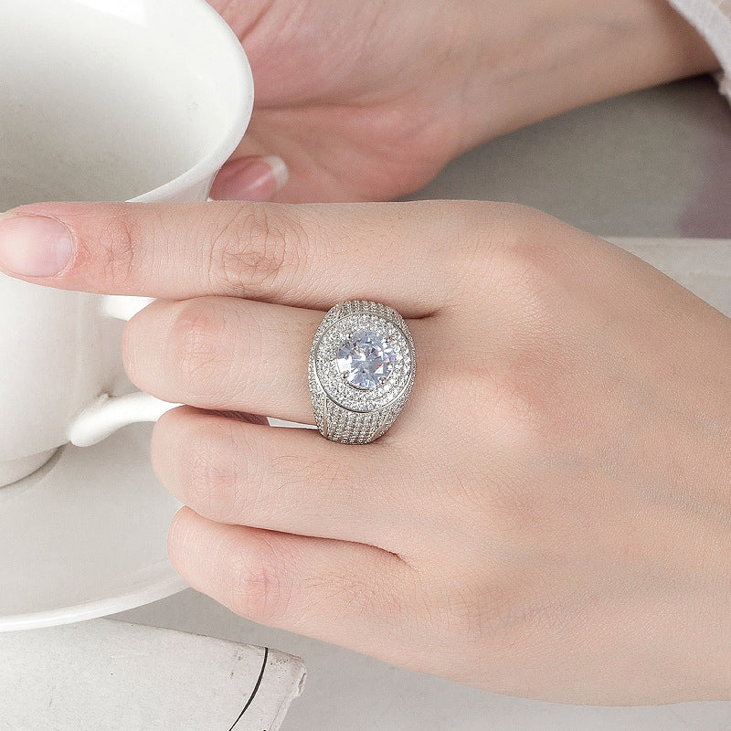 Diamond Domineering Ring with 18K Platinum Plated