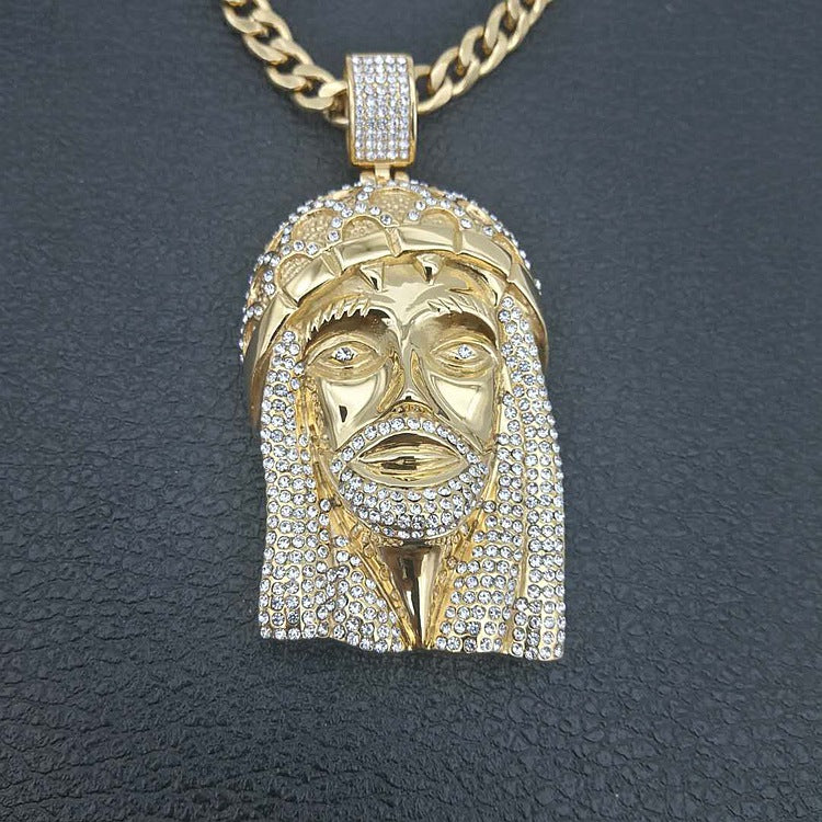 Gold Plated Diamond Lord Jesus Pendant Necklace