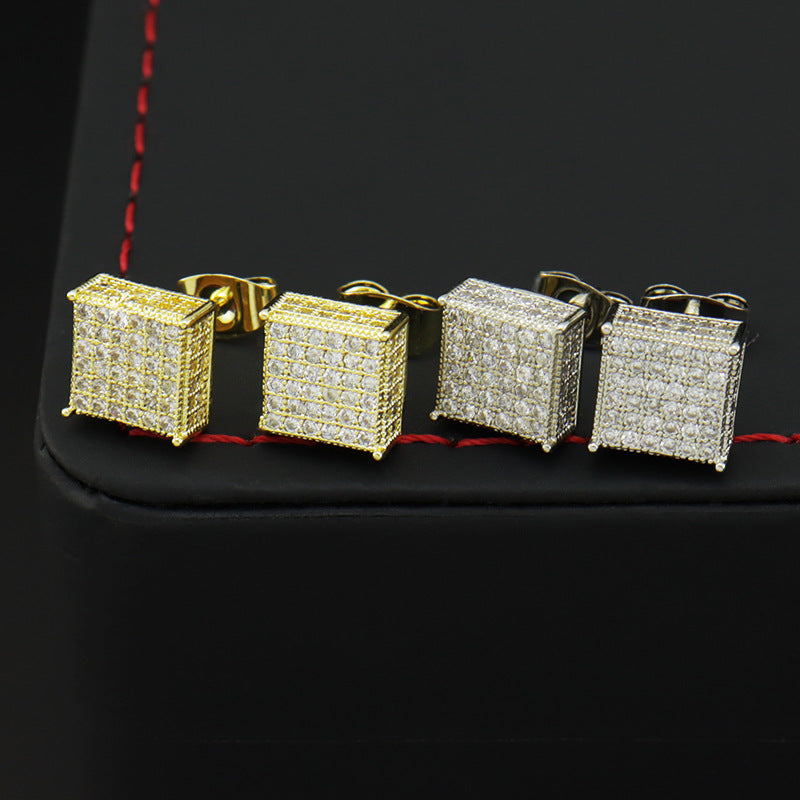 Copper Inlaid Square Stud Earrings