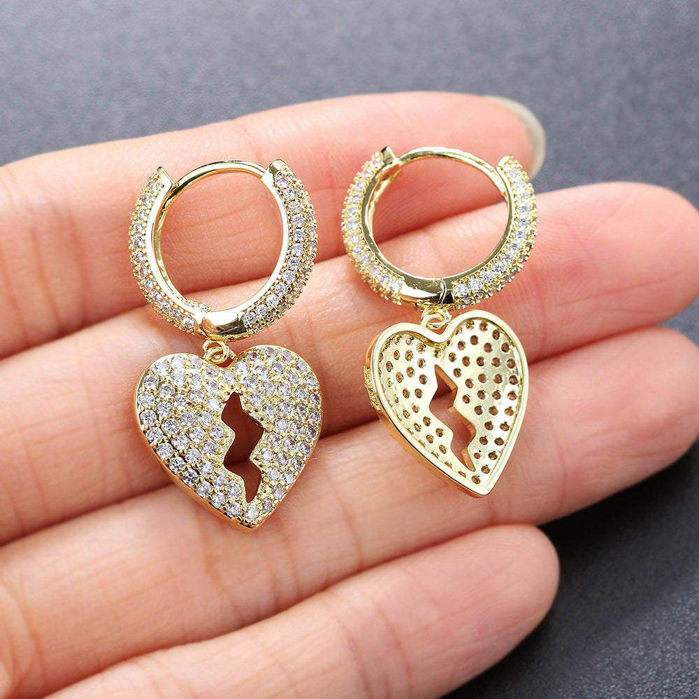 Rhinestone Heart Crushed Drop Ear Buckles