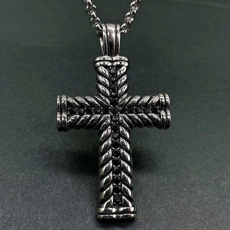 Black Rhinestone Cross Pendant Necklace