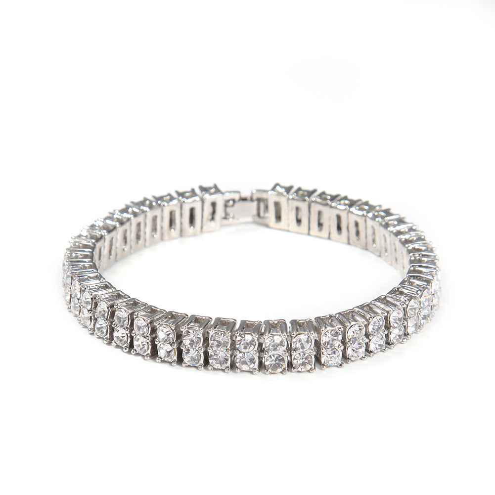 Silver Alloy 2 Rows of Drilling Tennis Bracelet