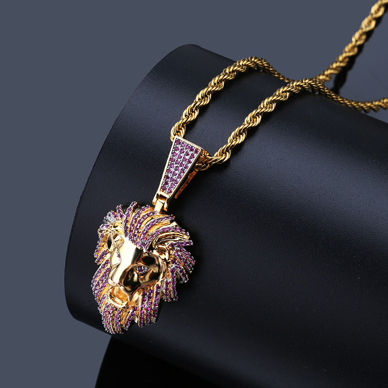Lion Head Animal Pendant Gold Plating Necklace