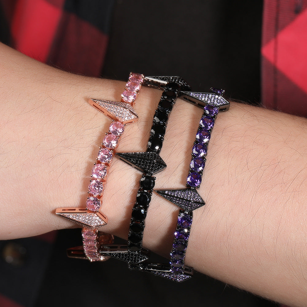 7in Black -purple Diamond Inlaid Black Leopard Tennis Bracelet