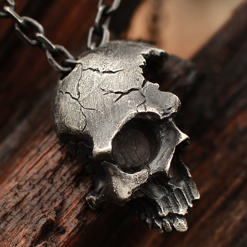 Half-Faced Skull Pendant Dark Gothic Necklace