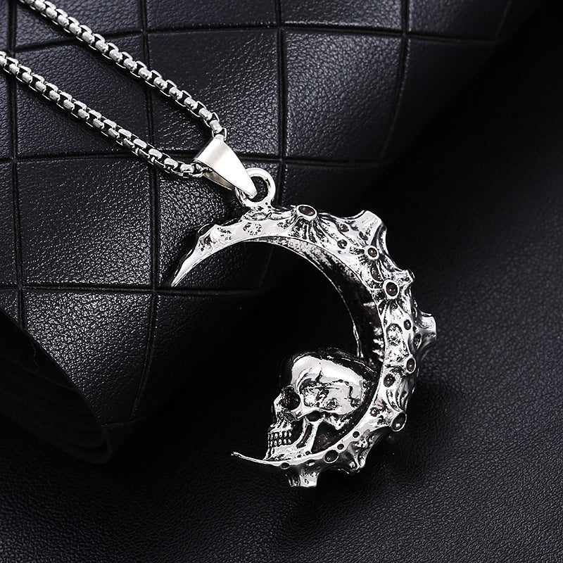 Crescent Skull Pendant Necklace
